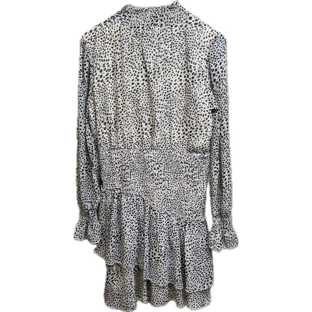 Almost Famous Tiered Sheer Ruffle Leopard Print Long Sleeve Dress Women 8
